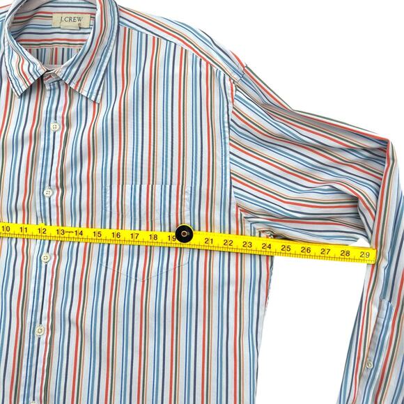 J Crew Blue White Red Long Sleeve Vertical Stripes Collared Button Up Shirt XL - Picture 5 of 5